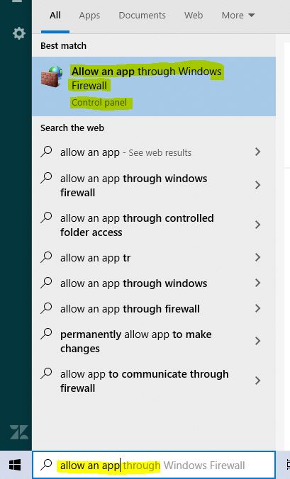 Allow an app through firewall где